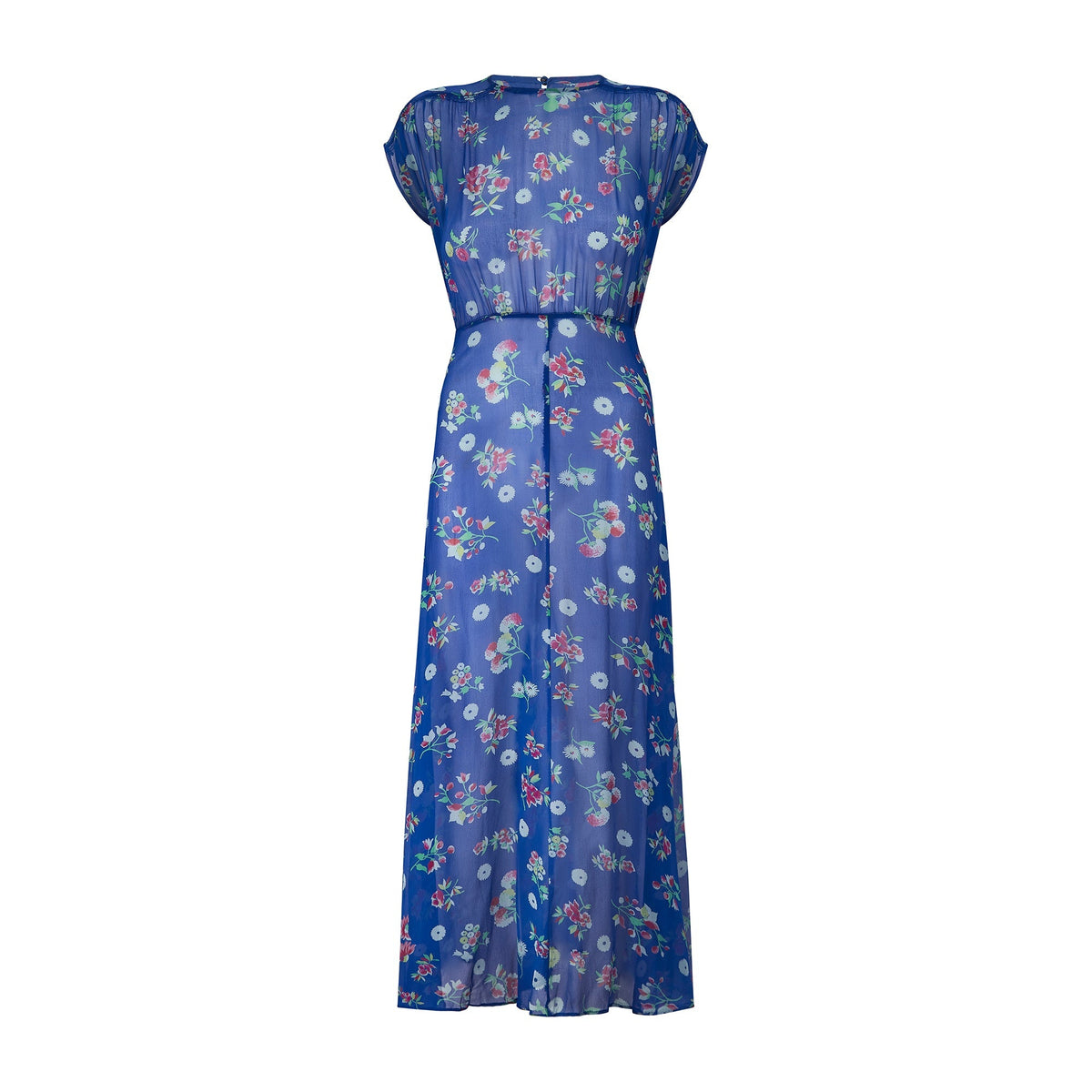 1930s Cerulean Blue Floral Chiffon Tea Dress  Peekaboo Vintage Marketplace