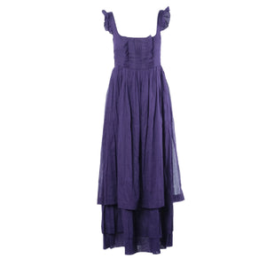 Miu Miu Long Purple Sleeveless Dress with Ruffle Straps and Tiered Pleated Skirt - '10s