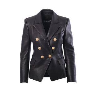 Balmain Black Leather Double-Breasted Blazer - '20s