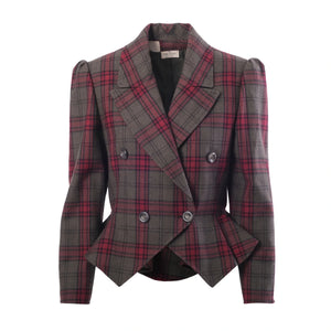Valentino Boutique Vintage Tartan Wool Blazer With Sculpted Shoulders - '80s