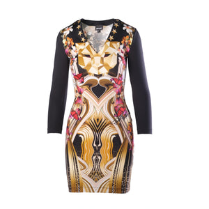 Just Cavalli Black Leo Butterfly Print Jersey Fitted Dress -'00s
