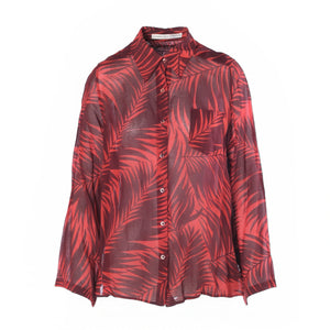 Lawrence Steele Red Palm Print Silk Blouse - '00s