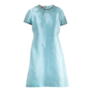 Jean Lutece Couture-Style Silk Dress In Sage Green With Intricate Beaded Embellishments-'60s