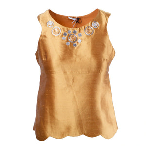 Miu Miu Gold Silk Top with Embellished Neckline - '00s