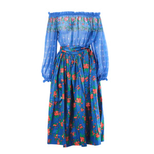 Yves Saint Laurent  Top And Blue Floral Silk Skirt Set - '70s