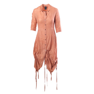 Jean Paul Gaultier Femme Peach Ruched Linen Dress - '00s