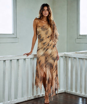 Sirena, 90s bias cut animal print silk chiffon dress