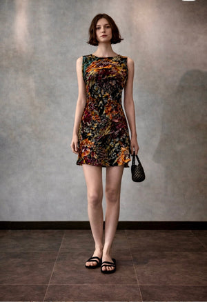 Radcliffe, reworked 20s silk devoré floral fringed dress