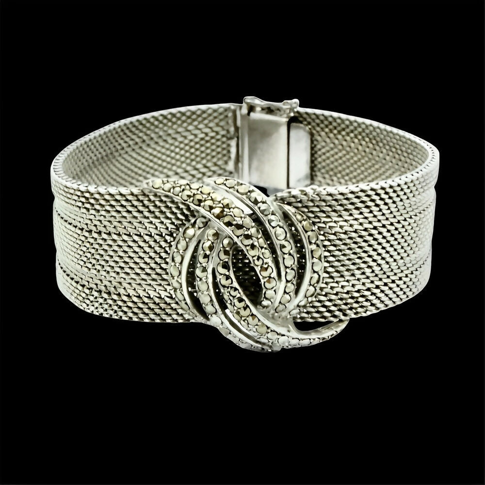 silver-mesh-link-bracelet-with-a-centre-swirl-marcasite-design-10p