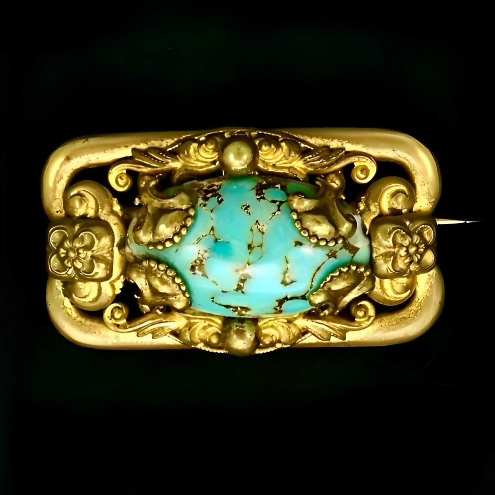 rectangular-gold-tone-flower-surround-brooch-with-turquoise-oval-glass-stone-5z