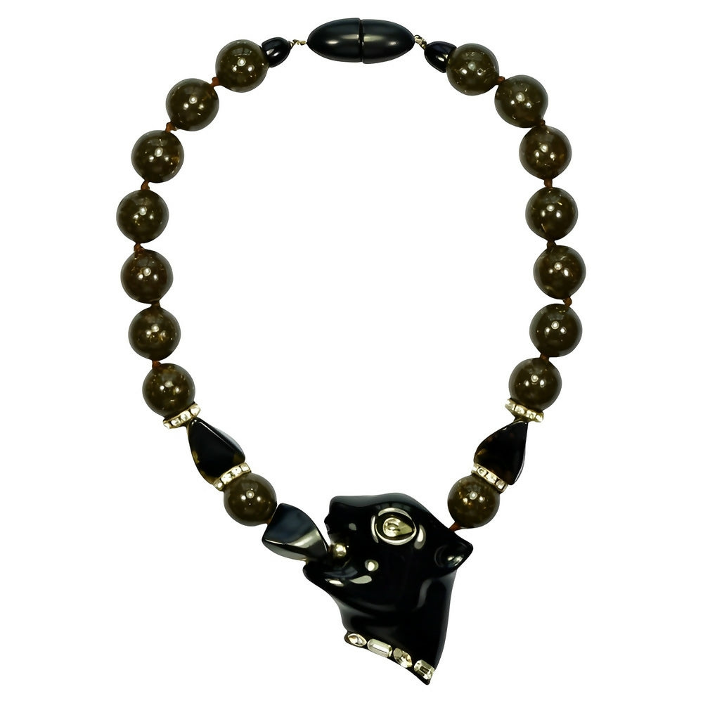 fiocchi-italy-black-panther-and-brown-resin-bead-necklaceiocchi-italy-black-panther-and-brown-resin-bead-necklace-1p