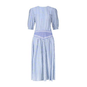 1950s Nautical Striped Cotton Dress with Dropped Waist