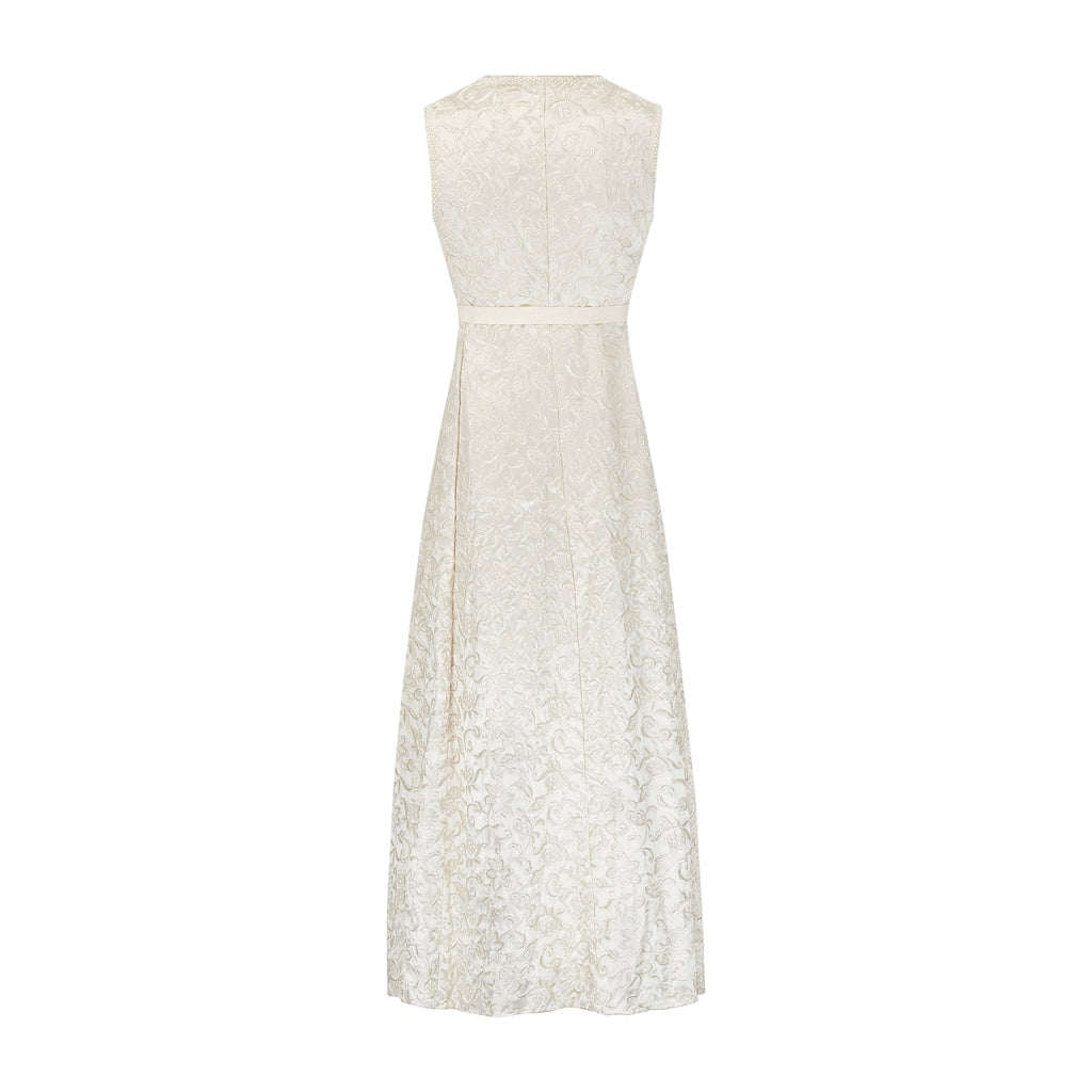 1960s Cream Embroidered Column Dress with Pearl Trim Peekaboo Vintage Marketplace 1960s Cream Embroidered Column Dress with Pearl Trim Peekaboo Vintage Marketplace