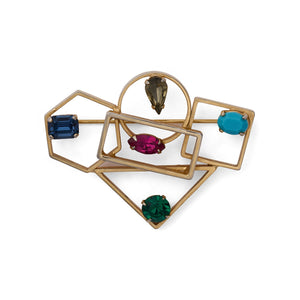 1960s Geometric Cut Out Brooch with Gemstones