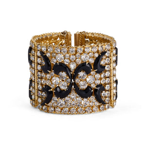 1960s Hattie Carnegie Prong Set Crystal Cuff with French Jet Beads
