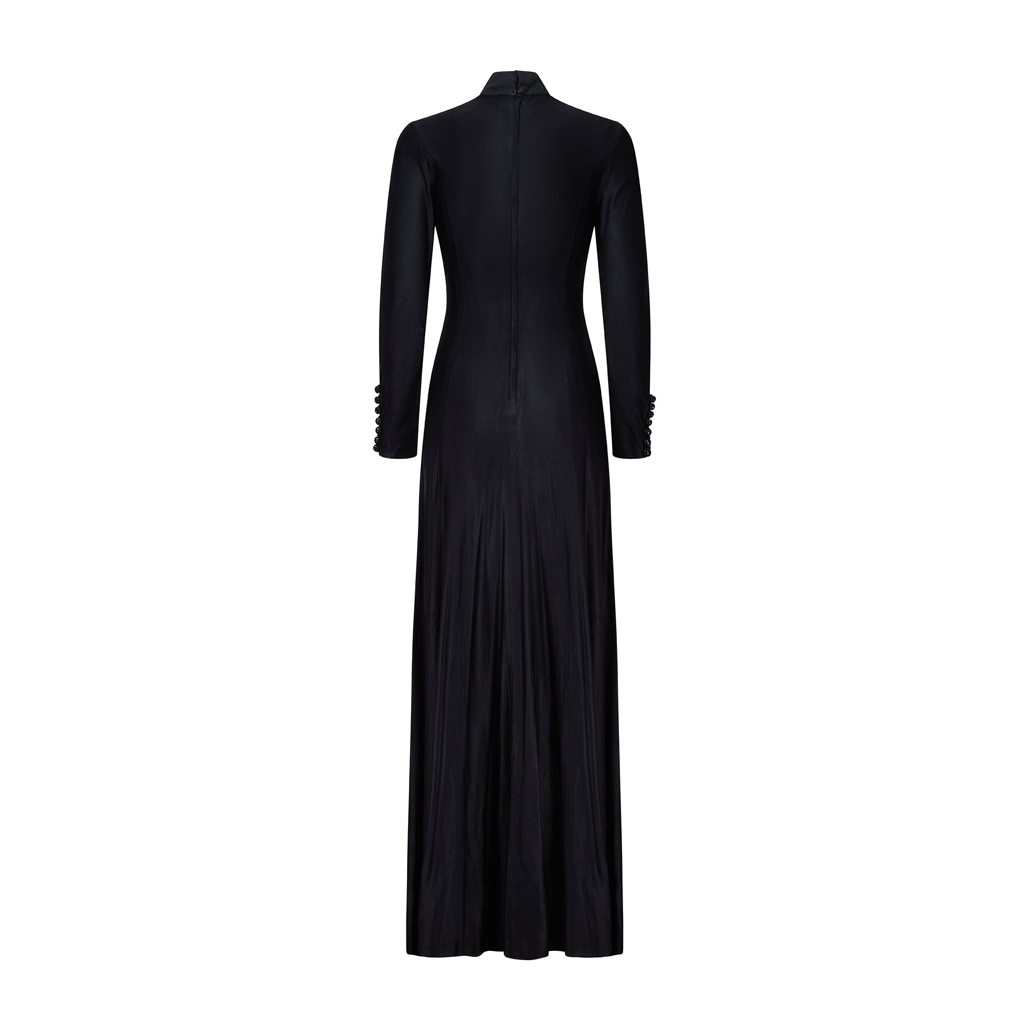jean varon maxi dress 1960s Jean Varon Jersey Black Maxi Dress with Front Button Detail –  Peekaboo Vintage Marketplace