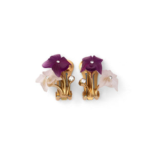 1970s Christian Dior Purple and Clear Floral Earrings