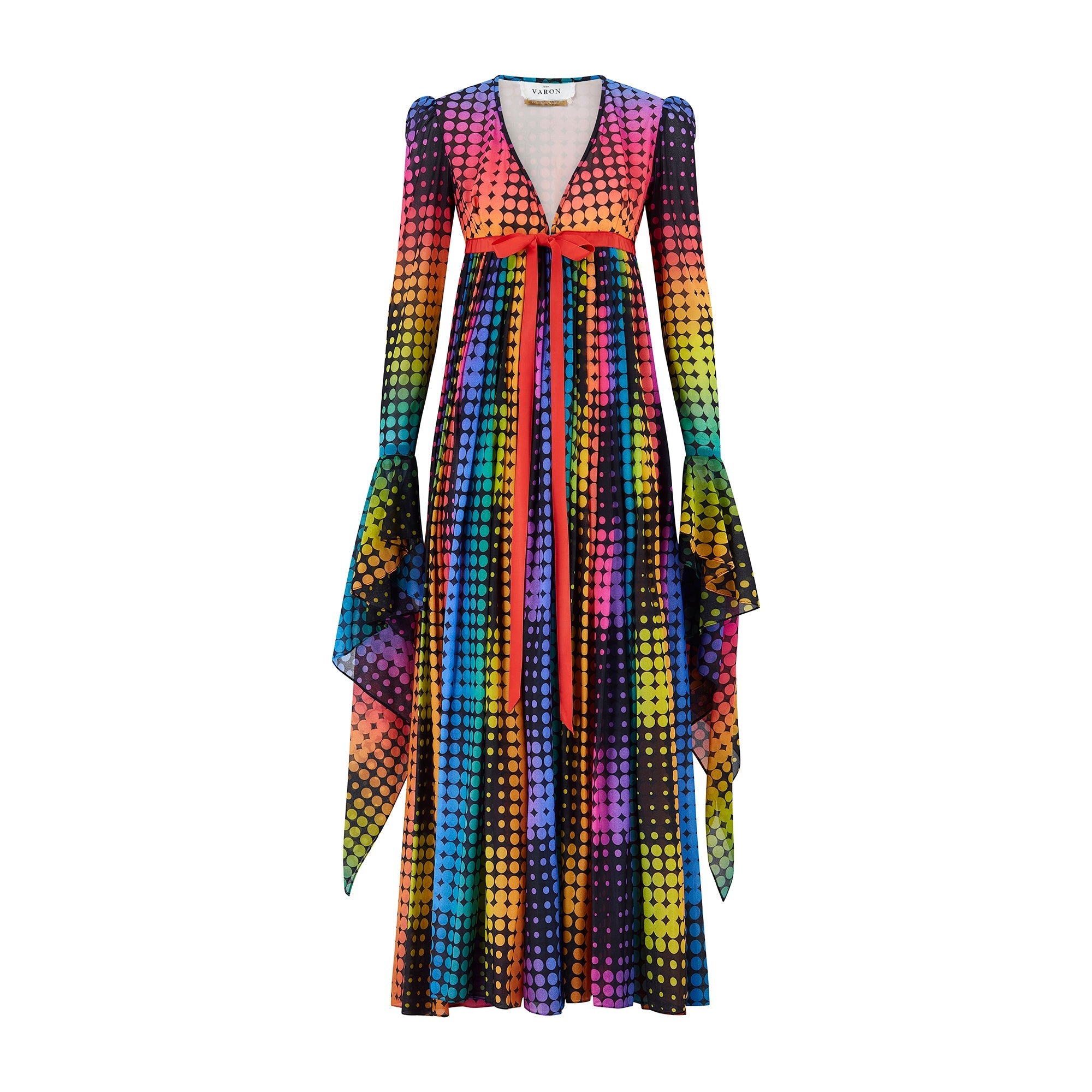 jean varon maxi dress 1970s Jean Varon Rainbow Maxi-dress With Angel-sleeves