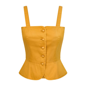 1980 Runway Documented Yves Saint Laurent Yellow Cotton Corset Top