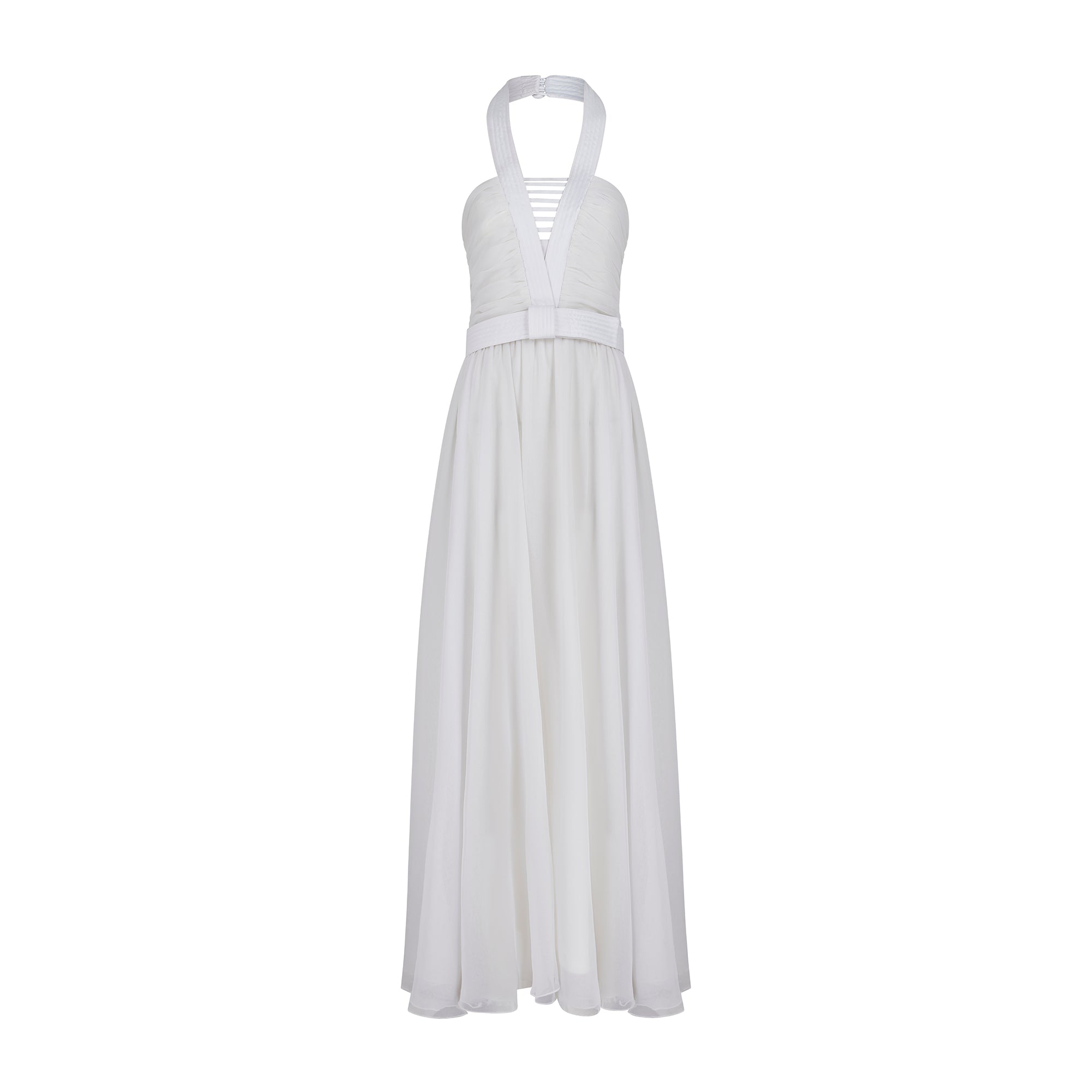 1980s Frank Usher White Georgette Halter Neck Dress – Peekaboo Vintage Marketplace