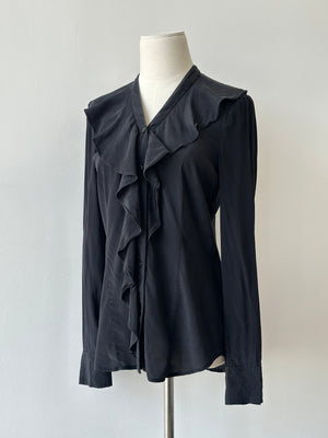 DKNY 2000S Pure Silk Ruffle Shirt - S
