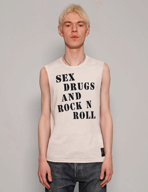 'S'x D'ugs and Rock n Roll' Vest in Ecru