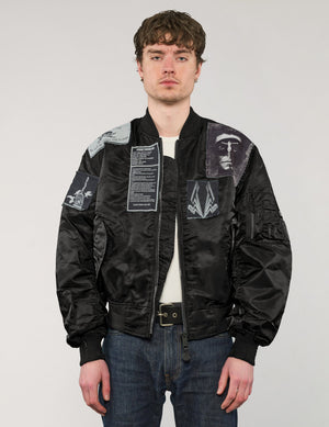 MA-1 Light Weight Patched Bomber Jacket in Black