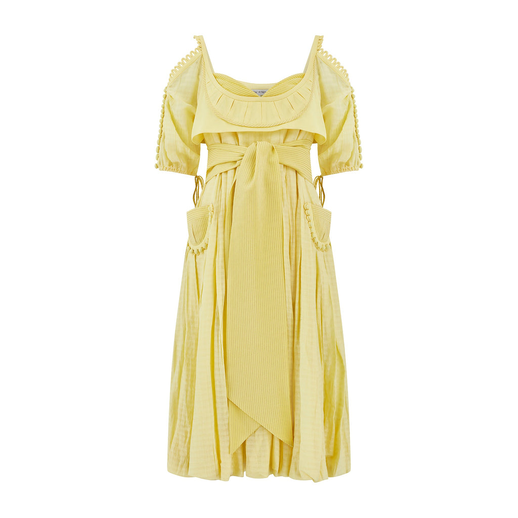 zac posen gold dress 2006 Runway Documented Yellow Silk – Peekaboo Vintage Marketplace Size:39-42 Davids bridal long chiffon meta_Color:Gold*mens-40mm-gold-face-fluted-bezel-gold-bracelet-watch