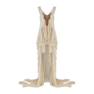 2011 Julien Macdonald White Silk Chiffon Dress and Cape with Appliques