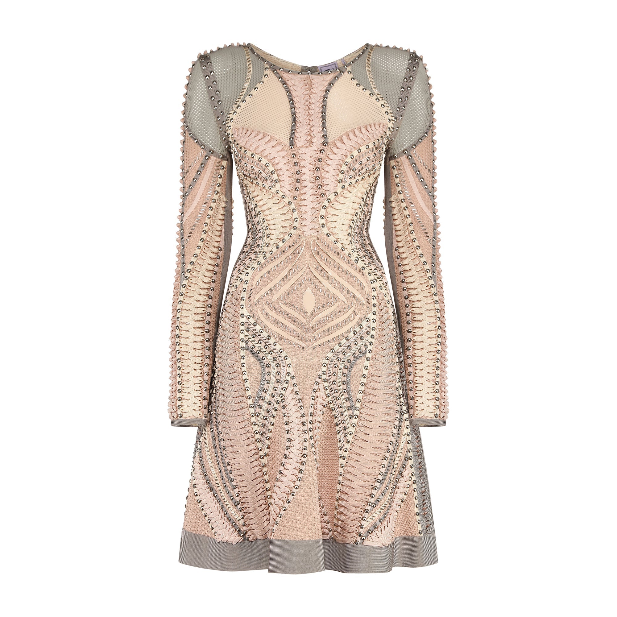 2015 Hervé Léger Runway Pink and Grey Bandage Dress with Stud Detail –  Peekaboo Vintage Marketplace