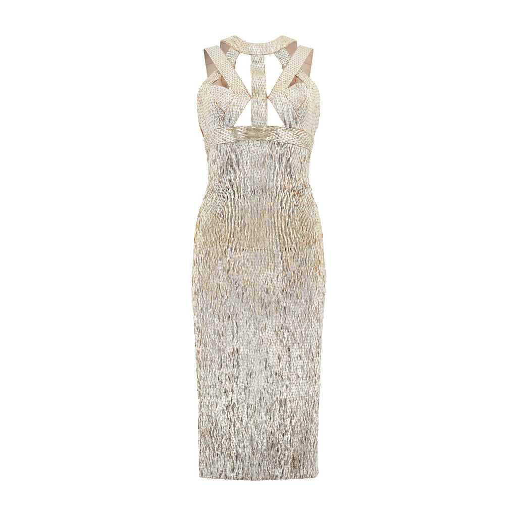 2016 Julien MacDonald Runway Champagne Paillette Cage Bodycon Dress – Peekaboo Vintage Marketplace