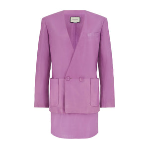 2019 Gucci Runway Documented Lilac Leather Skirt Suit