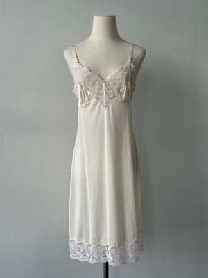 Vintage 1990s Satin Lace Midi Slip Dress - S-M