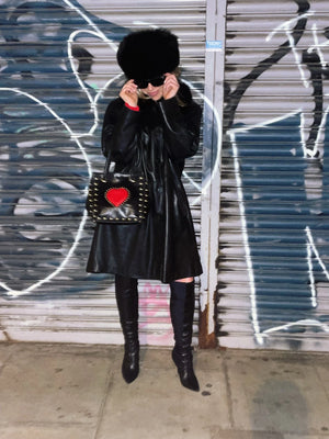 🖤 Vintage Spanish Leather Oversized Coat with Removable Fox Fur Collar 🖤