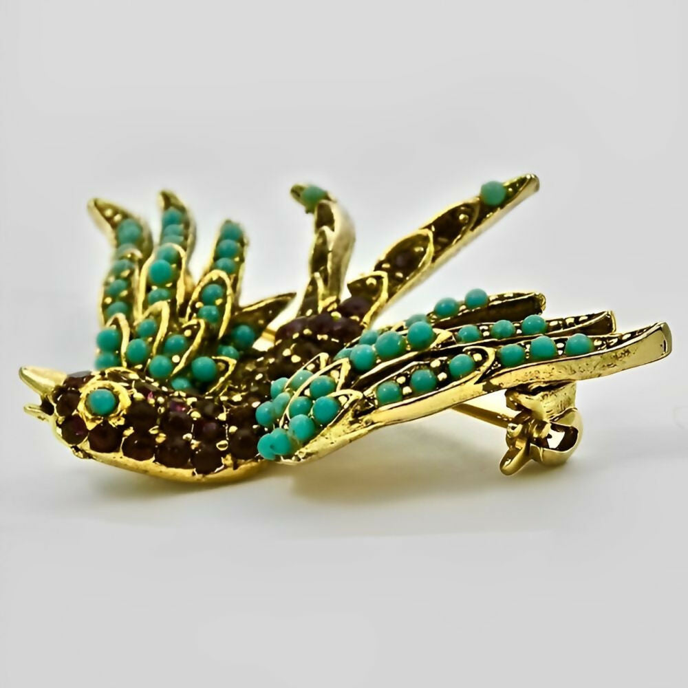 pauline-rader-gold-plated-amethyst-rhinestone-and-turquoise-glass-bird-brooch-3z