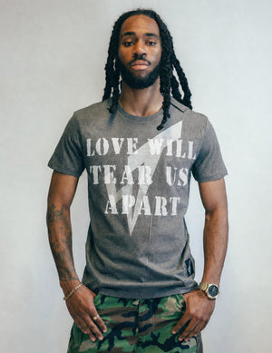 'Love Will Tear Us Apart' Logo T-Shirt in Grey