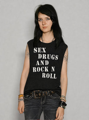 'S'x D'ugs and Rock n Roll' Vest in Black