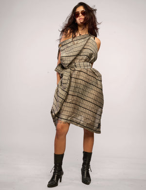 The Pirate Dress – Silver Metallic Stripe Tweed