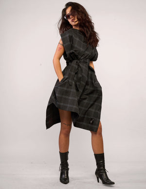 The Pirate Dress – Charcoal Windowpane Check