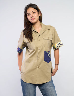 Tropical Patch Military Shirt in Sand