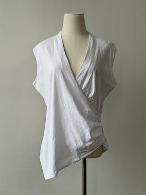 Nicole Farhi 2000s Linen Asymmetric Wrap Top - M-L