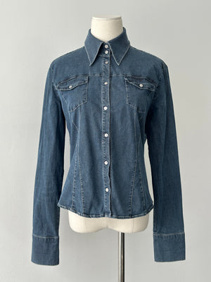 Versace Jeans Couture 2000s Bespoke Button Denim Shirt - M
