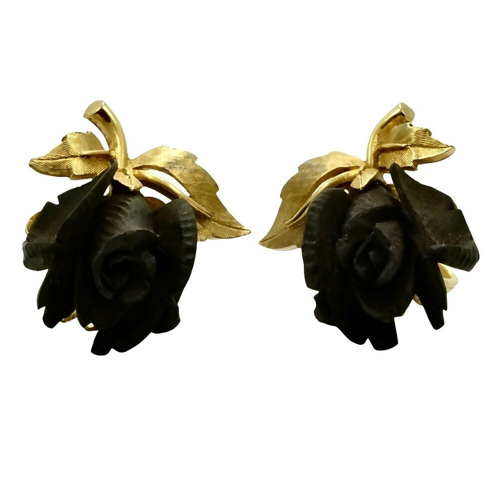 marcel-boucher-gold-plated-black-rose-clip-on-earrings-6p