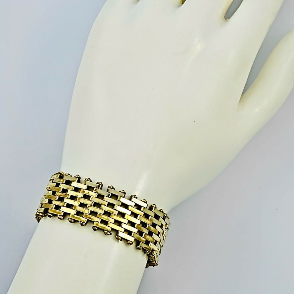 Jakob-Bengel-Art-Deco-Gold-Tone-Brickwork-Link-Bracelet-circa-1930s-5z