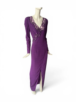 La Perla Purple Stretch Silk Lace Evening Gown UK 8 Made in Italy