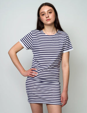 Vintage Naval Breton T-Shirt Dress in Blue Stripe