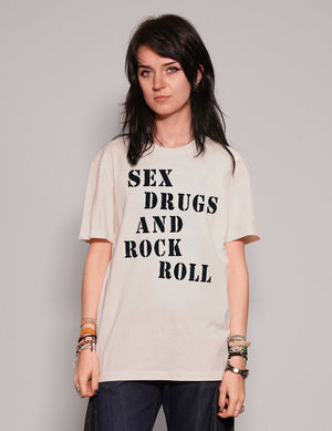 'S'x D'ugs and Rock n Roll' T-Shirt in Ecru
