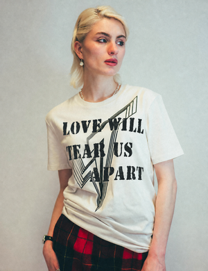 'Love Will Tear Us Apart' Lined Logo T-Shirt in Ecru