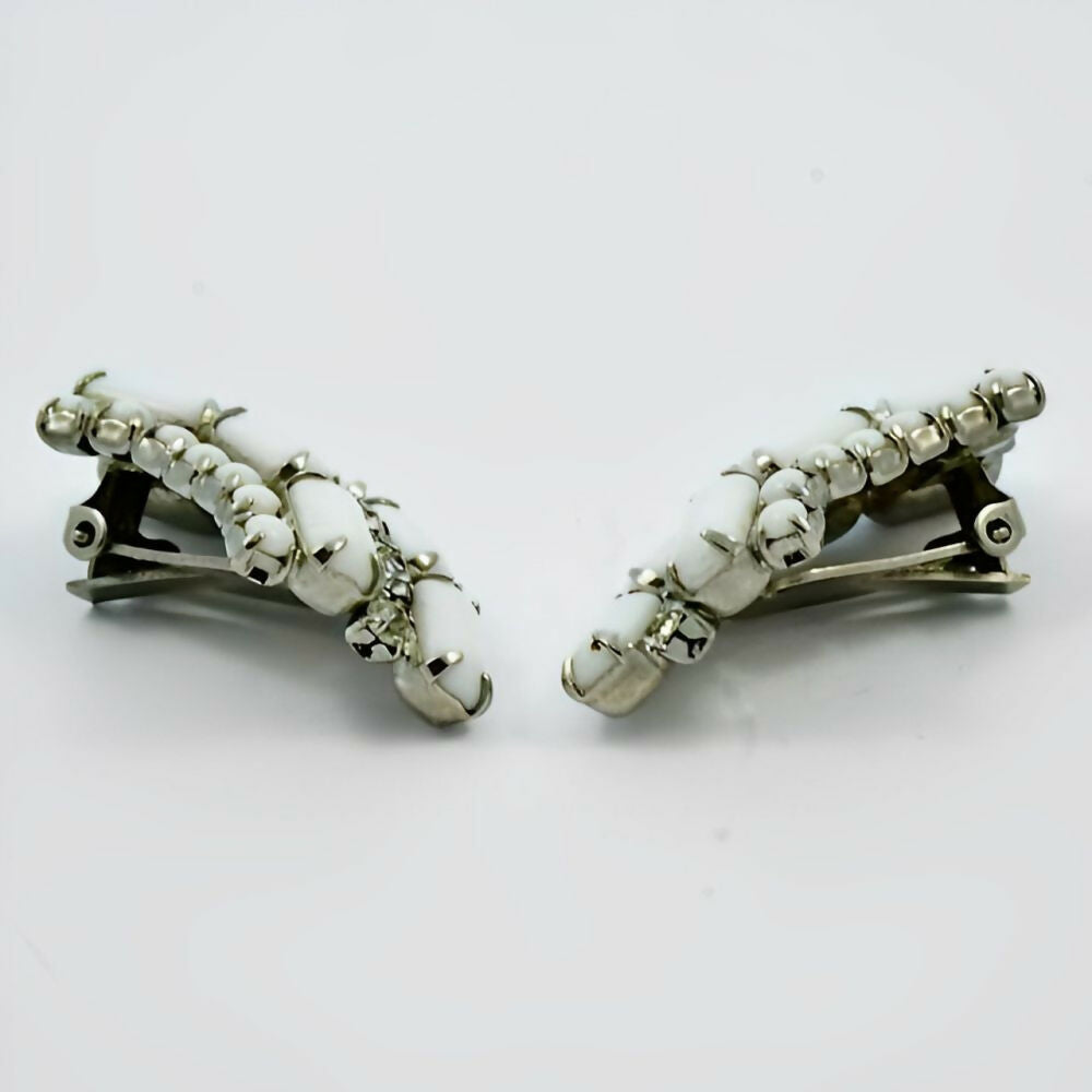 Silver-Tone-Milk-Glass-and-Rhinestone-Clip-On-Climber-Earrings-circa-1950s-5z