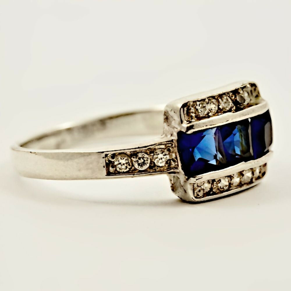 Silver-Ring-with-Azure-Blue-and-Clear-Rhinestones-circa-1950s - 3z